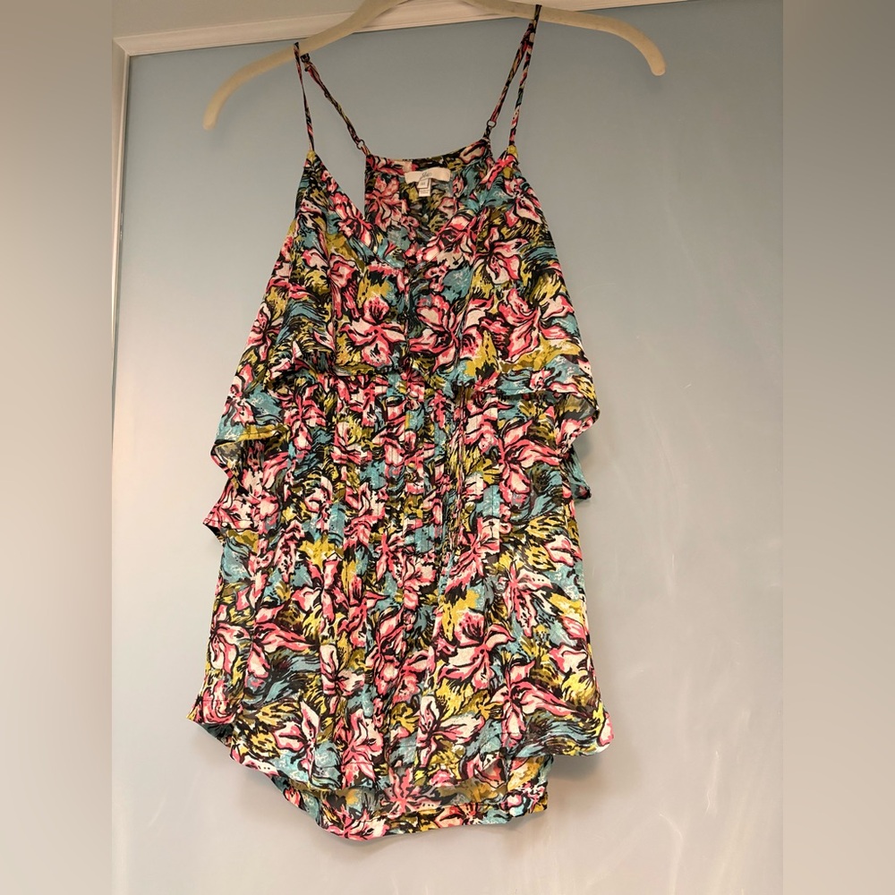 JOIE Silk Ruffle-Front Floral Sleeveless Top with overlay Excellent Condition